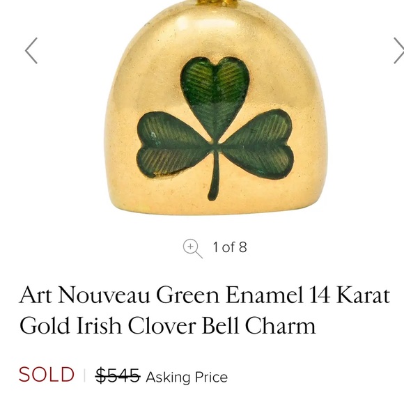 Art Nouveau Green Enamel 14 Karat
Gold Irish Clover Bell Charm - Picture 6 of 9